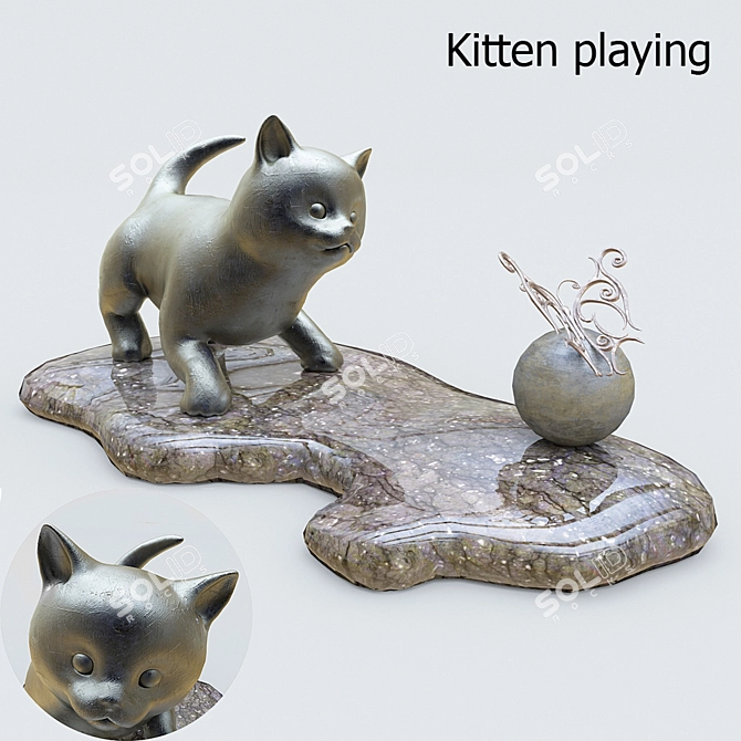 Playful Kitten Statuette 3D model image 1
