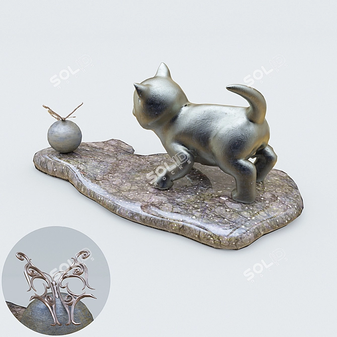 Playful Kitten Statuette 3D model image 2