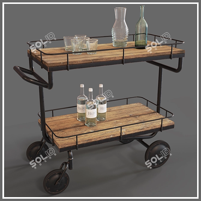 Vintage Barn Cart - Rustic Charm 3D model image 3