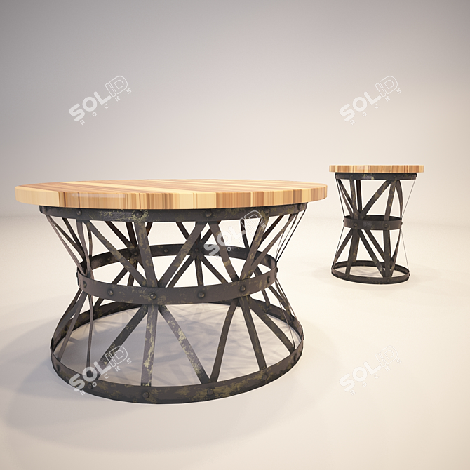 Rustic Barrel Coffee Table 3D model image 1
