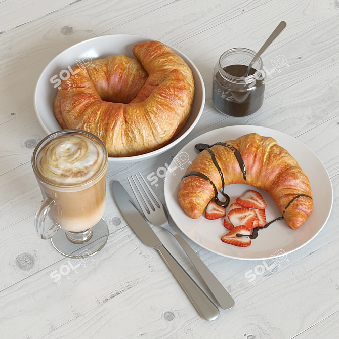 Croissant Breakfast Decor Set 3D model image 1