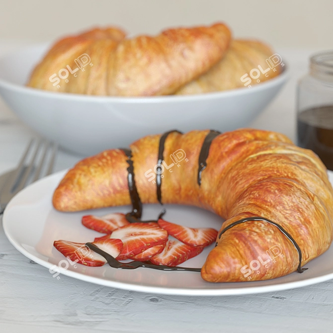 Croissant Breakfast Decor Set 3D model image 2