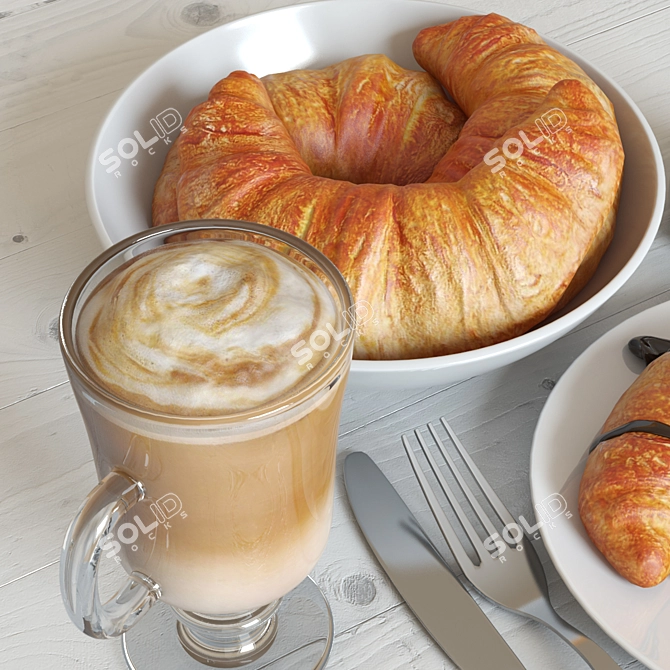 Croissant Breakfast Decor Set 3D model image 3