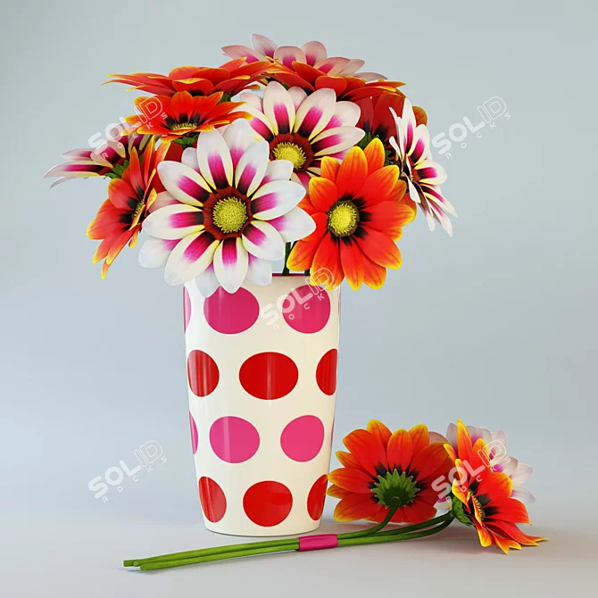 Gazania Bouquet: Vibrant Blooms in Vase 3D model image 1