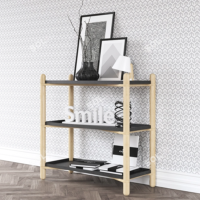 Modern Nightstand Cross Shelf 3D model image 3