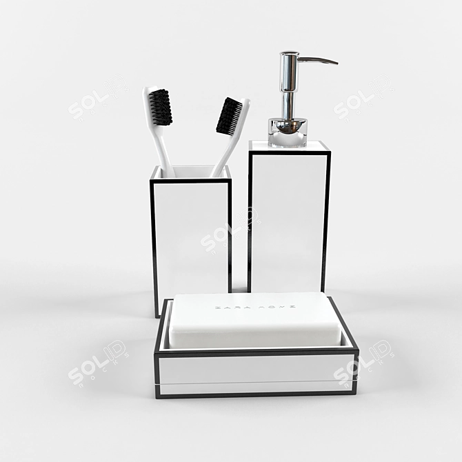 ZARA Black and White Bathroom Set 3D model image 1