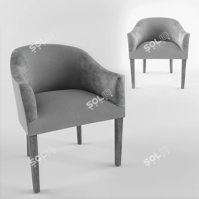 Velvet Arm Chair Boston with Wood Base 3D model image 1