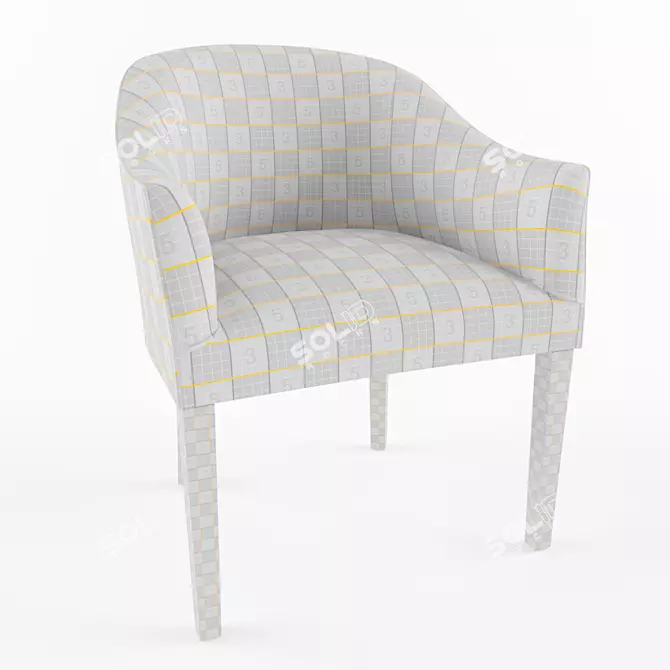 Velvet Arm Chair Boston with Wood Base 3D model image 2