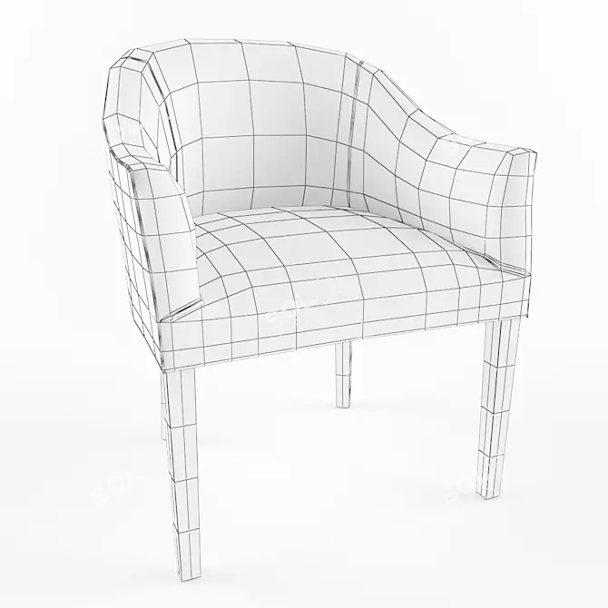 Velvet Arm Chair Boston with Wood Base 3D model image 3