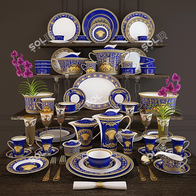 Title: Versace Medusa Blue Dinner Set 3D model image 1