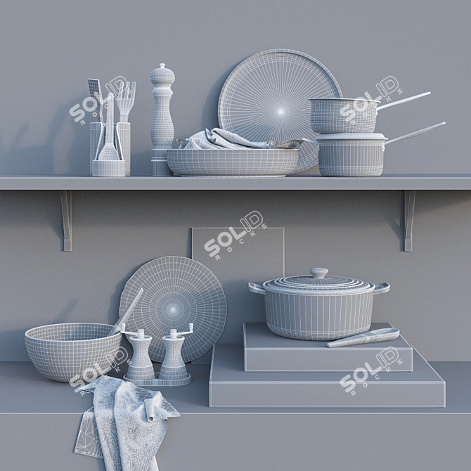 Premium Wood Kitchen Set 3D model image 3