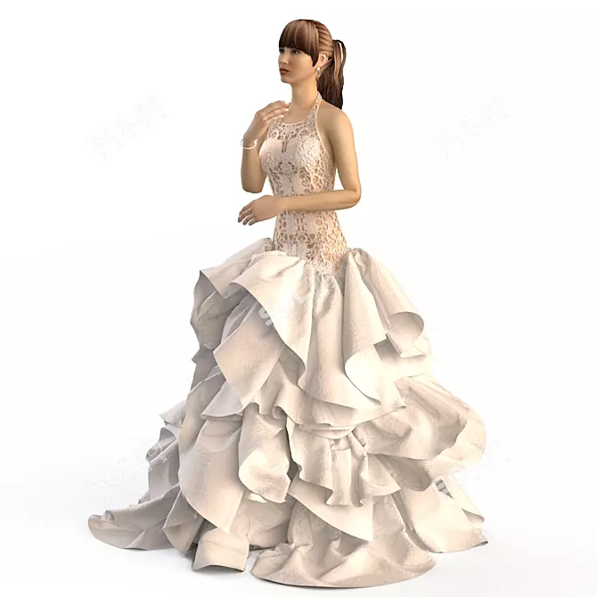 Elegant Bridal Gown: Textured Design 3D model image 1