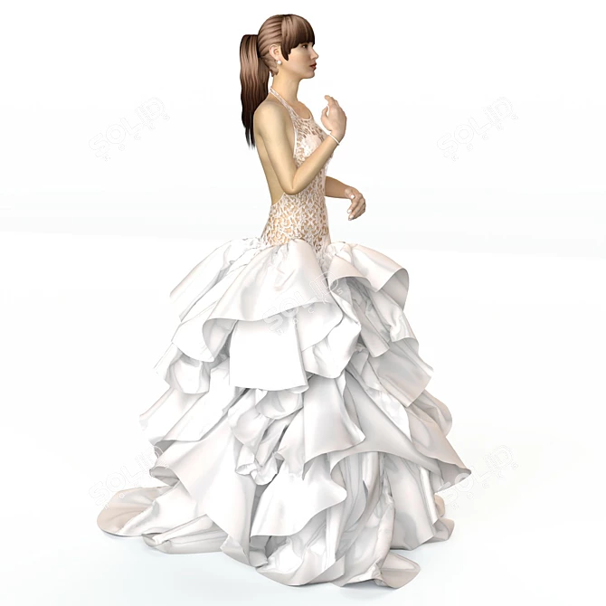 Elegant Bridal Gown: Textured Design 3D model image 3