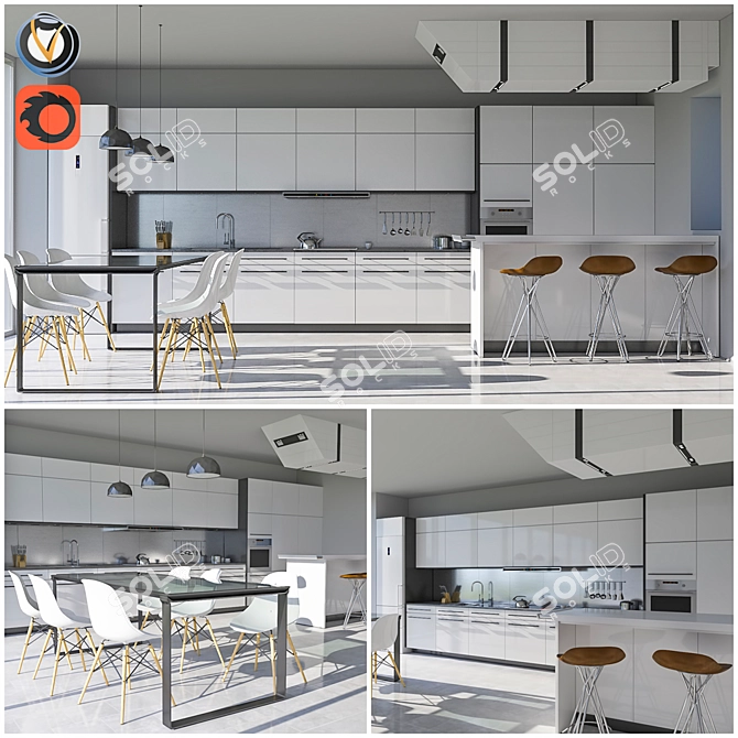 Modern Kitchen Set 3D model image 1