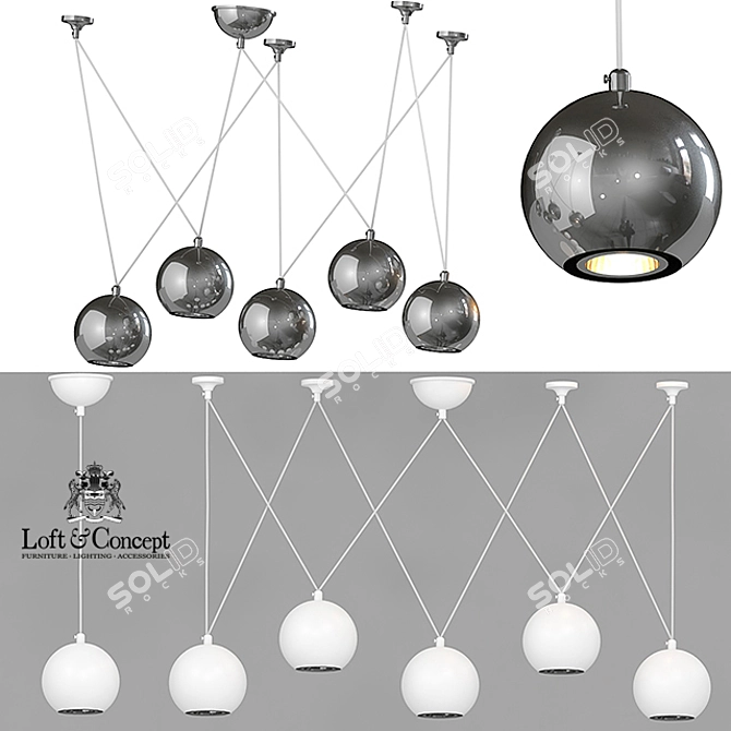 Multisphere Pendant Silver 5: Modern Loft Hanging Lamp 3D model image 1