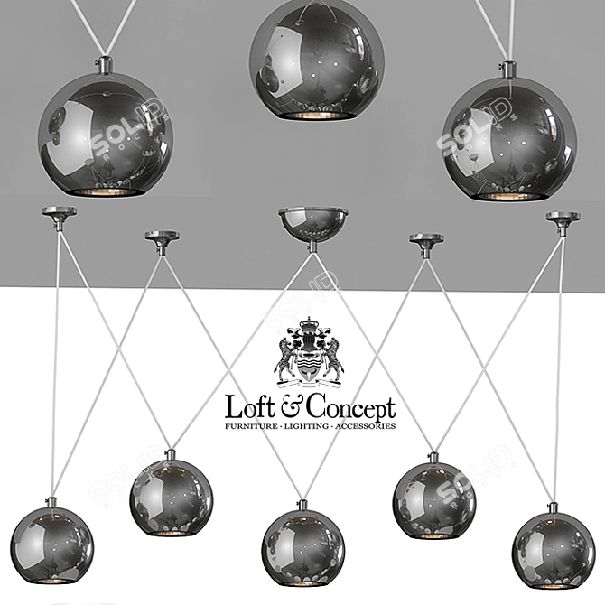 Multisphere Pendant Silver 5: Modern Loft Hanging Lamp 3D model image 2