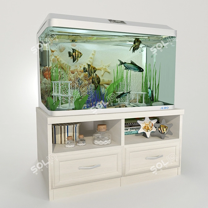 Modern Aquarium with Built-in Lighting & Water Filtration 3D model image 1