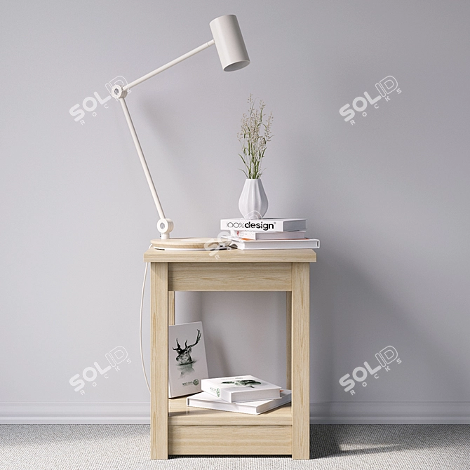 Ikea Riggad: Wooden Bedside Table with Lamp 3D model image 1