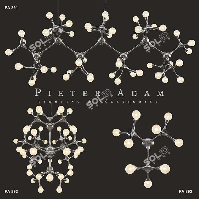 Organic Atomic Glass Chandeliers Set 3D model image 1