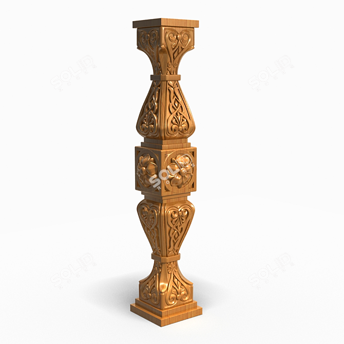 Elegant Carved Wooden Column 3D model image 1