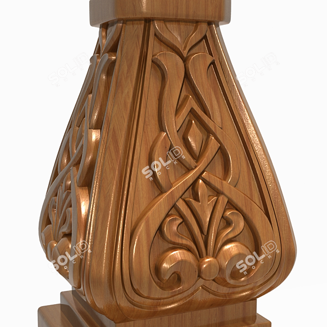 Elegant Carved Wooden Column 3D model image 2