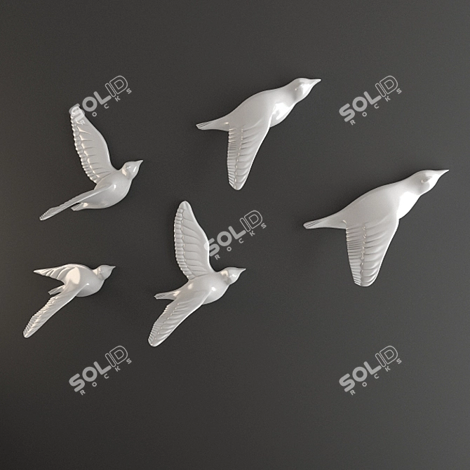 Porcelain Birds Wall Decor 3D model image 2