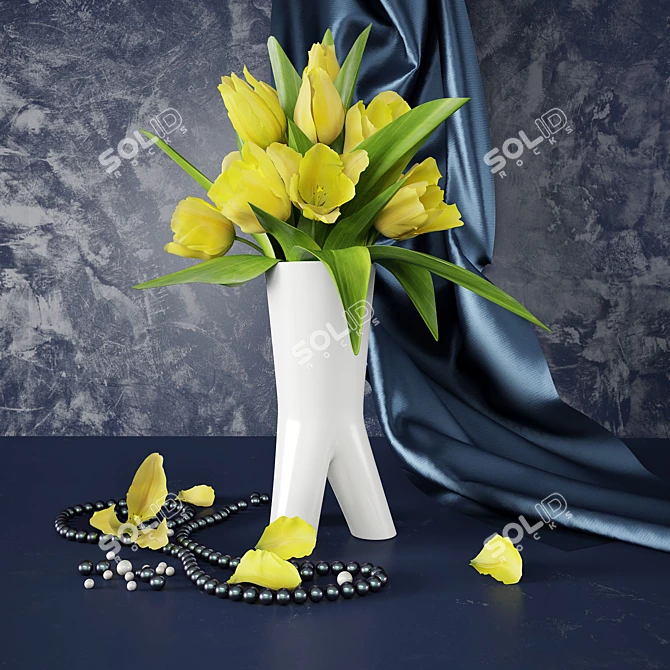 Vibrant Yellow Tulip Bouquet 3D model image 2