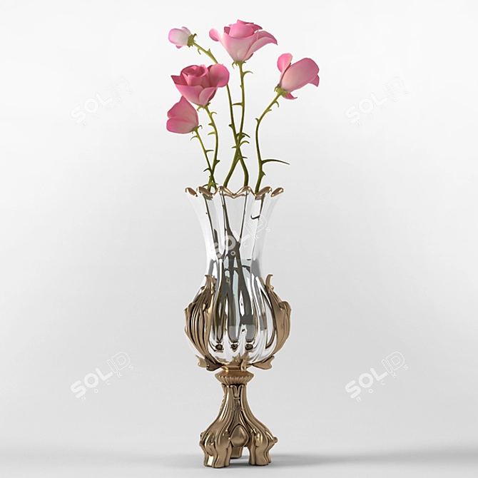 Charming Garden Roses in Elegant Vase 3D model image 1