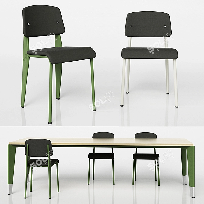 Raw Charm: Prouvé SR Chair 3D model image 1