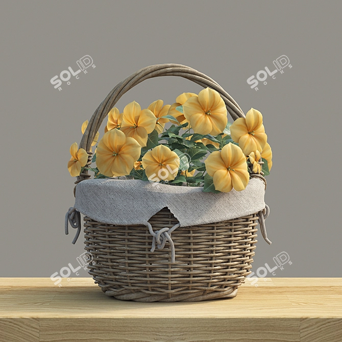 Yellow and Blue Floral Basket 3D model image 2