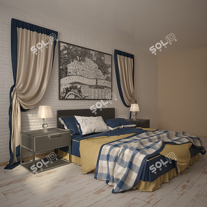 3 Bed Bedroom Set 3D model image 2