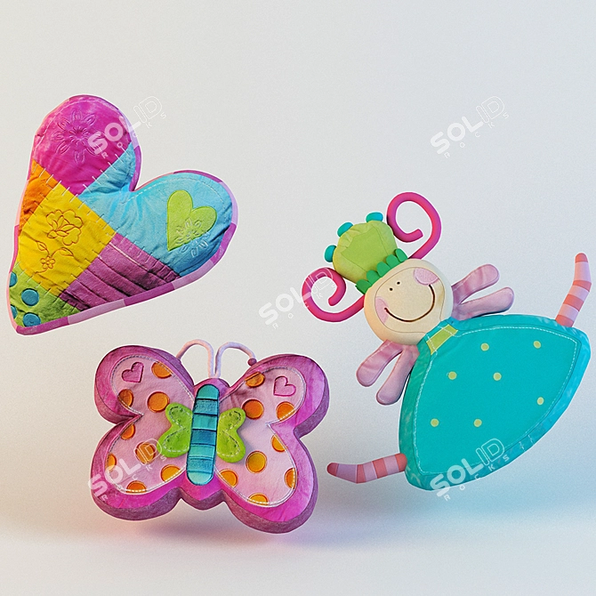 Magical Toy Pillows: Elf, Heart, Butterfly 3D model image 1