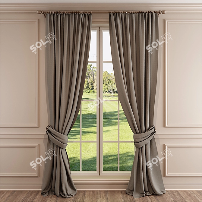 Elegant Curtain Set with Cornice 3D model image 1