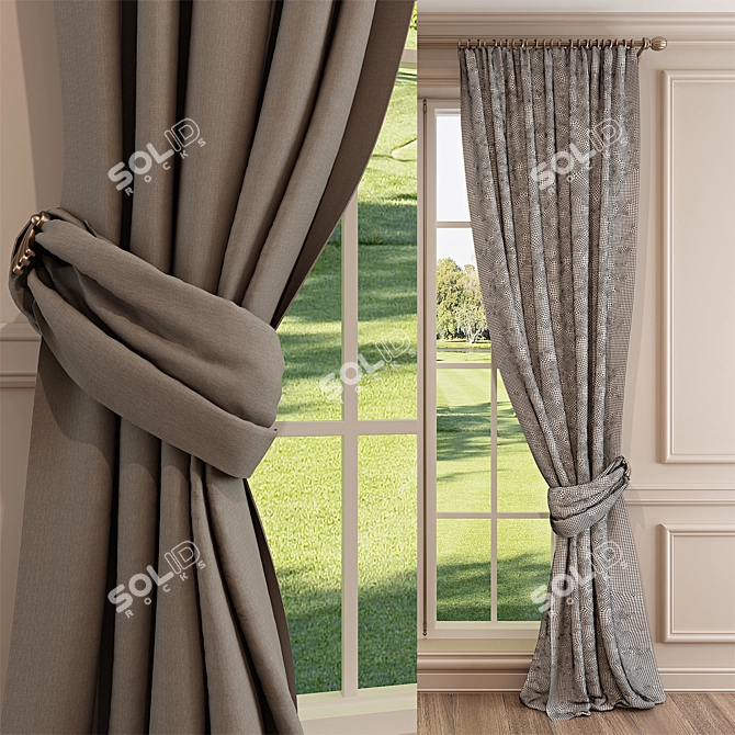 Elegant Curtain Set with Cornice 3D model image 2