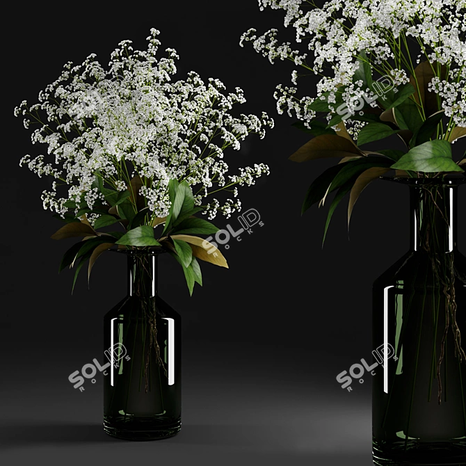 Elegant Gypsophila & Magnolia Bottle 3D model image 1