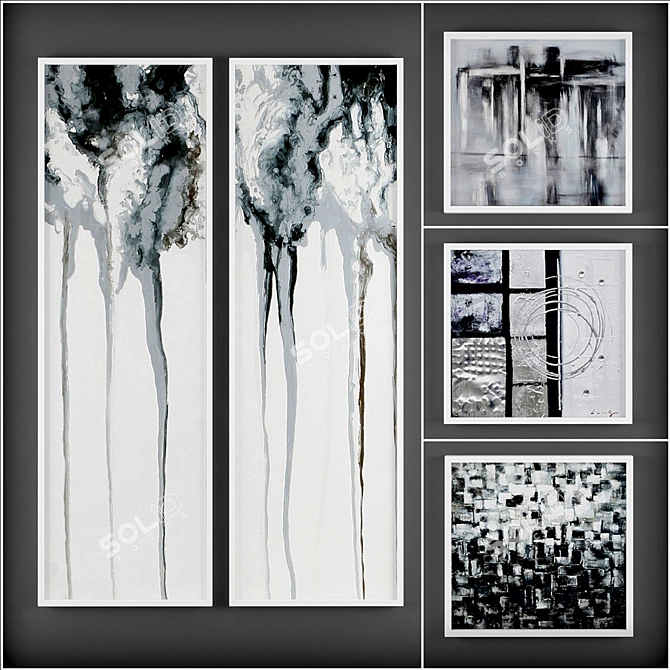 Monochrome Abstract Art Collection 3D model image 1