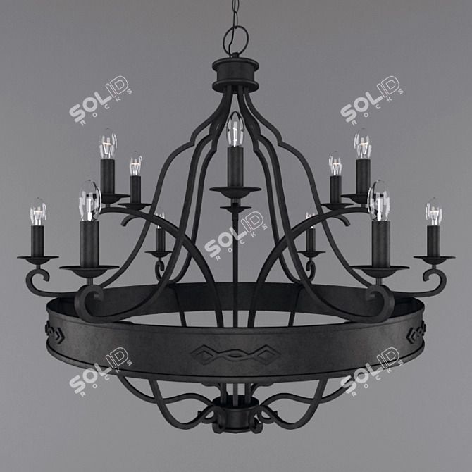 Title: Elegant Wrought Iron Chandelier 3D model image 2