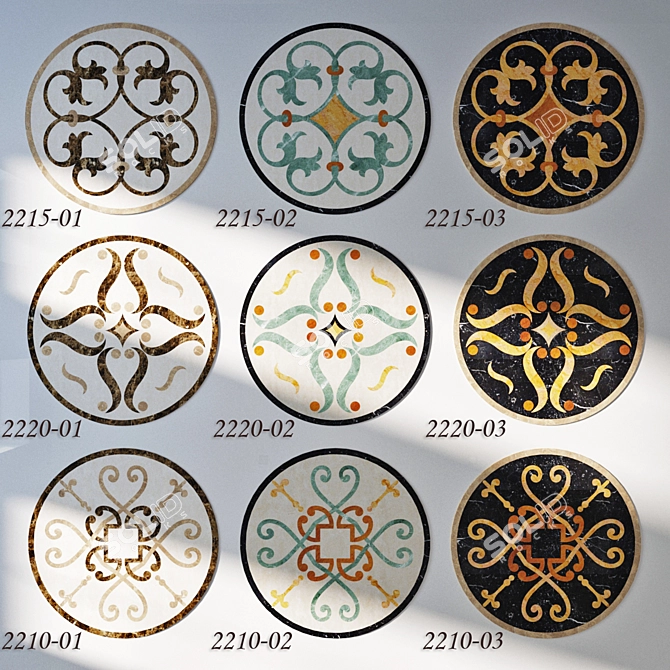 Elegant Medallion Collection - 9 Stylized Designs 3D model image 2