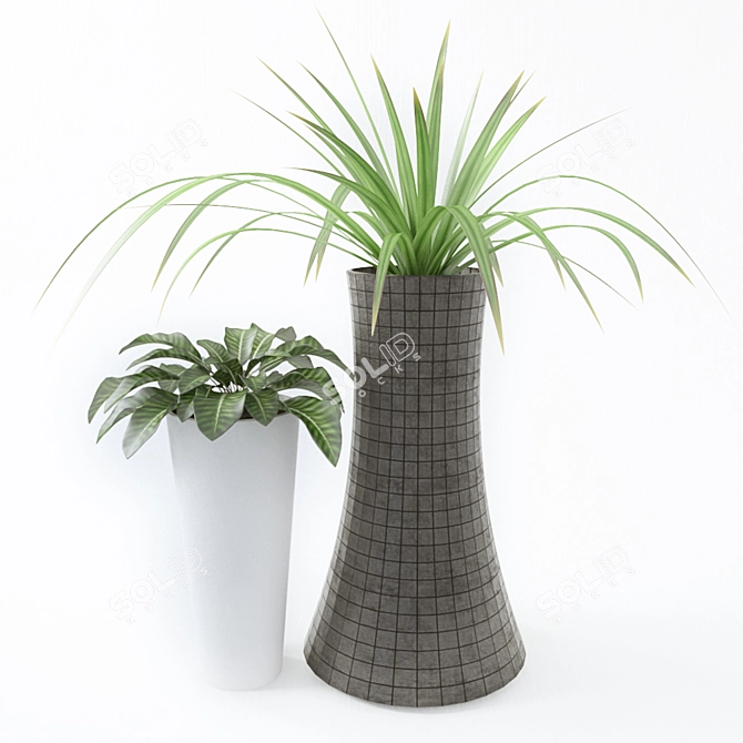  Greenery Duo: Two Plants in Stylish Vases 3D model image 1