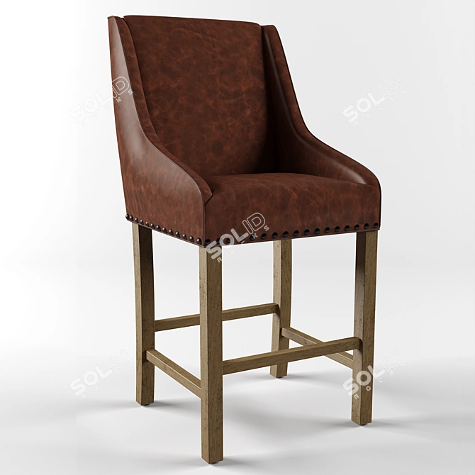 Rustic Leather Nailhead Barstool 3D model image 1