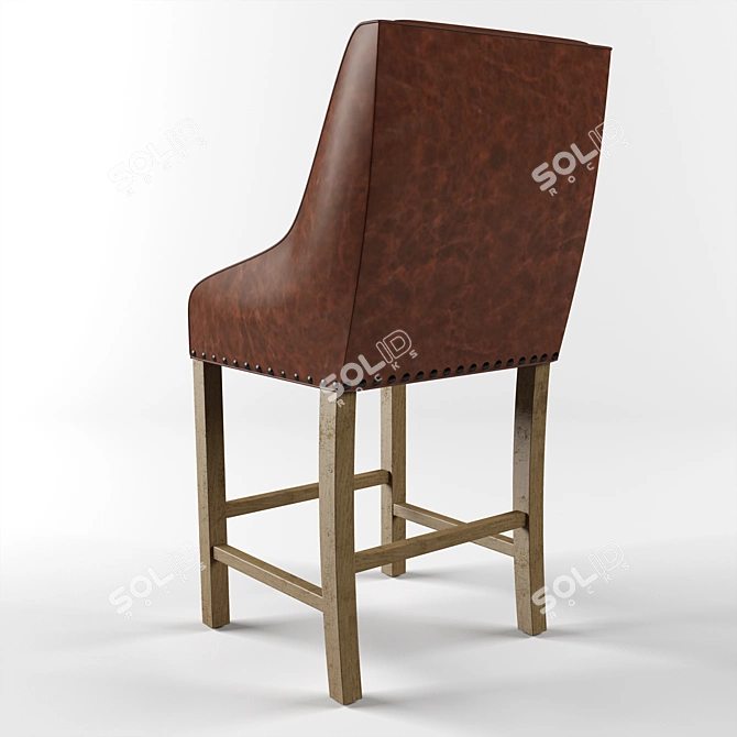 Rustic Leather Nailhead Barstool 3D model image 2