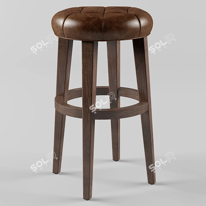 Sleek Leather Round Barstool 3D model image 1