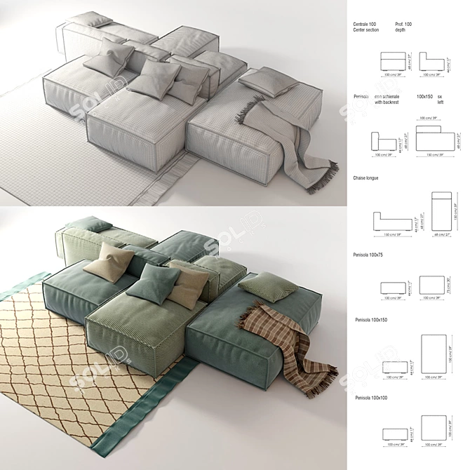 Luxurious Italian Sofa Set: Bonaldo Peanut B 3D model image 2