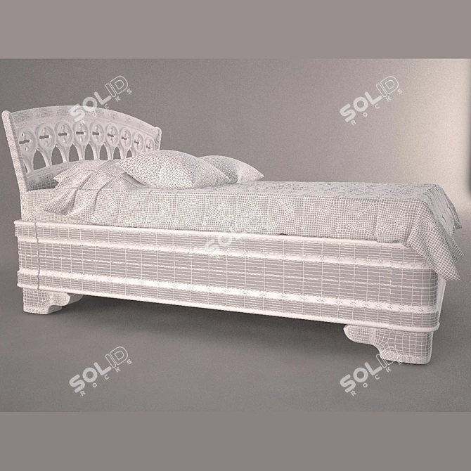 Elegant Italian Carved Bed 3D model image 2