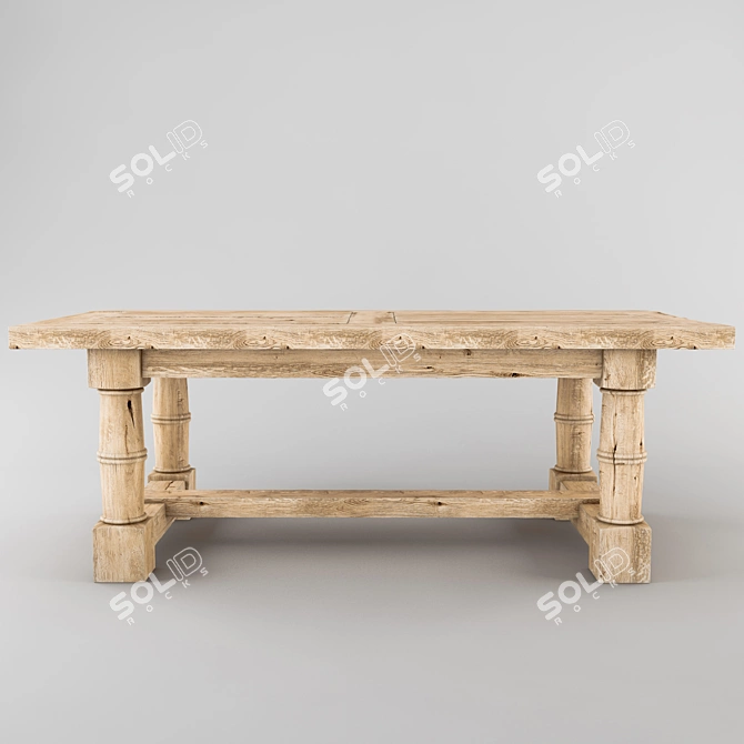Vintage Reclaimed Wood Dining Table 3D model image 3