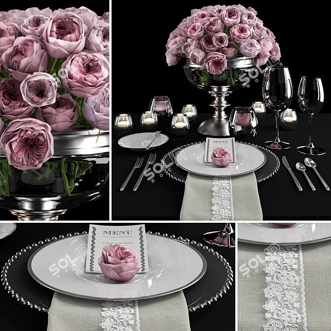 Elegant Rose Table Décor 3D model image 1