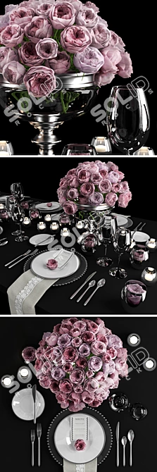 Elegant Rose Table Décor 3D model image 2