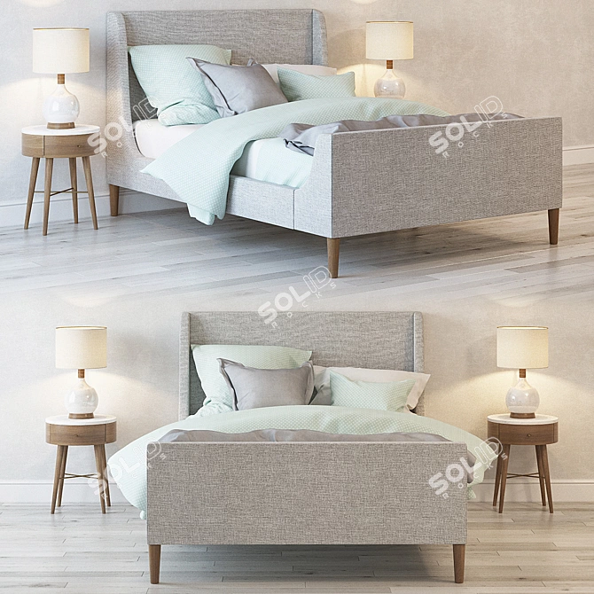 Elegant Upholstered Sleigh Bed 3D model image 1