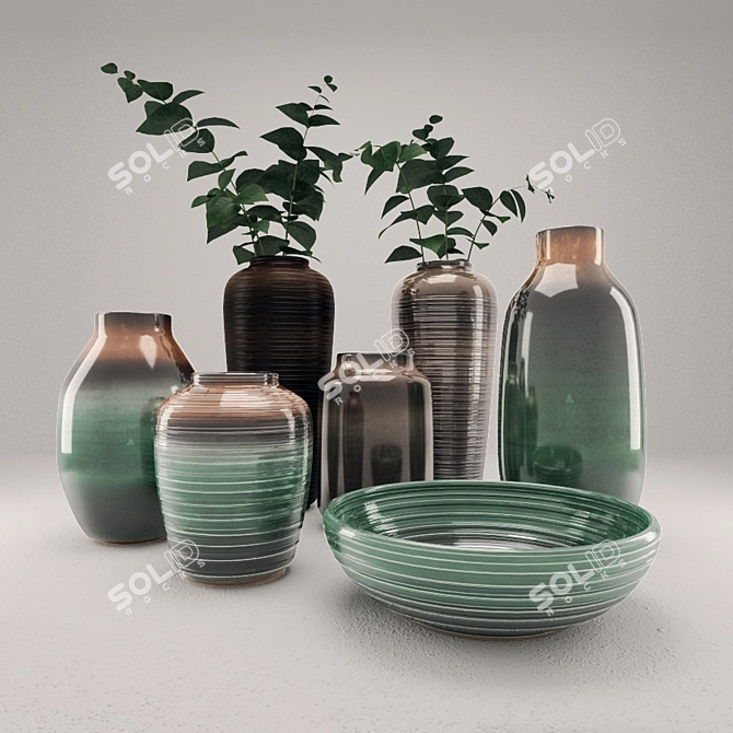 Ceramic Vases Decor Set 3D model image 1