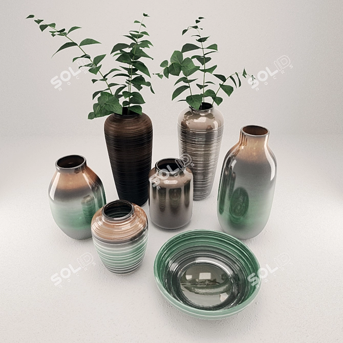 Ceramic Vases Decor Set 3D model image 2